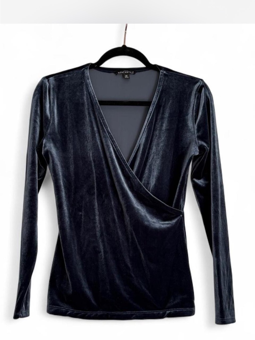 J. Crew Blue Velvet Wrap-Front Long Sleeve Top